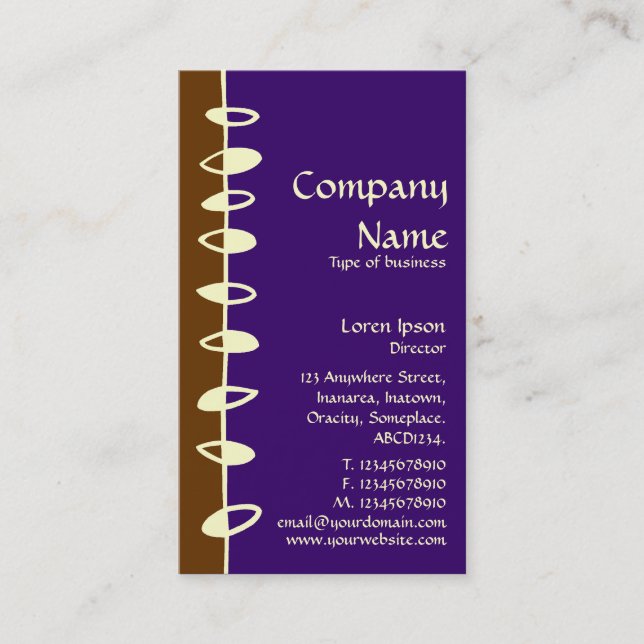 Alternating Leaves - Walnut, Deep Purple & Cream Business Card (Front)