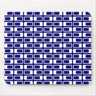 Alternating Rectangles (White with Dark Blue) Mouse Pad