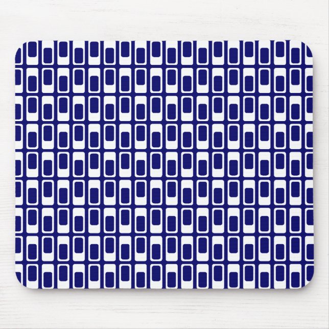 Alternating Rectangles (White with Dark Blue) Mouse Pad (Front)