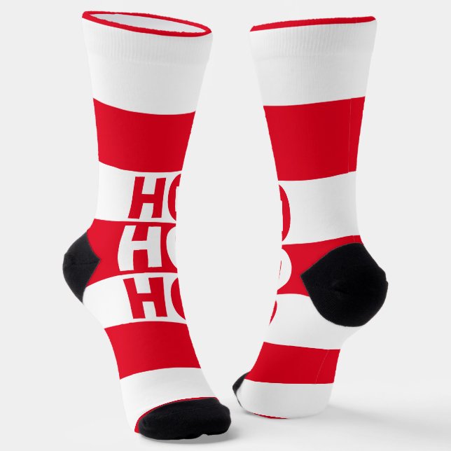 Alternating Square HO HO HO Red Striped  Socks (Angled)