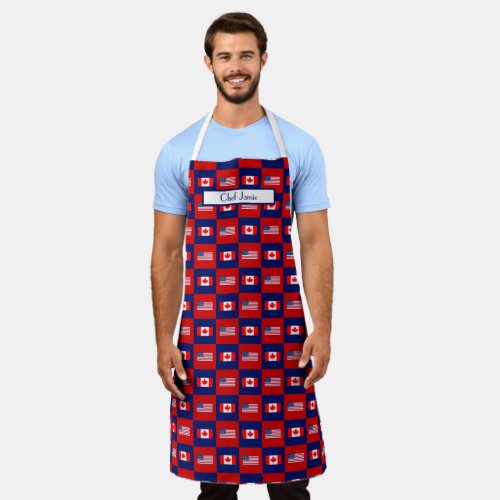 Alternating USA Canada Flag Pattern Apron