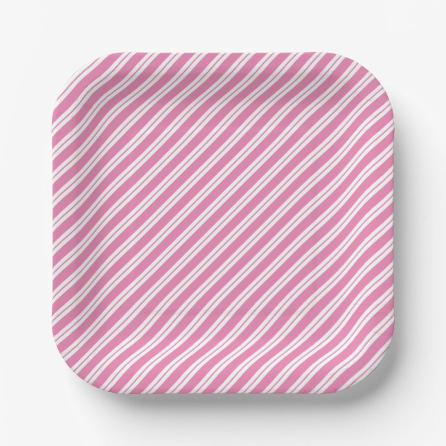 Alternating Width Pink and White Striped Paper Plates (Front)