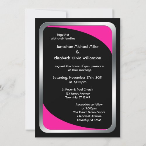 Alternative Black with Hot Pink Wedding Invitation