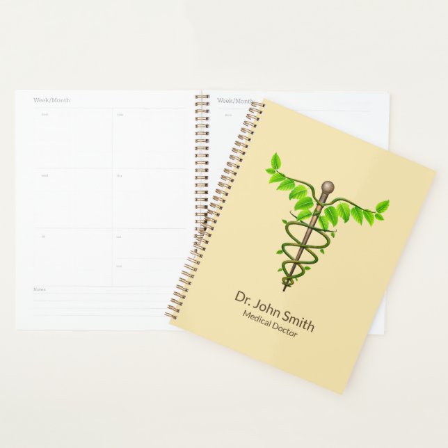 Alternative Caduceus Green Leaves Beige Medical Planner (Display)