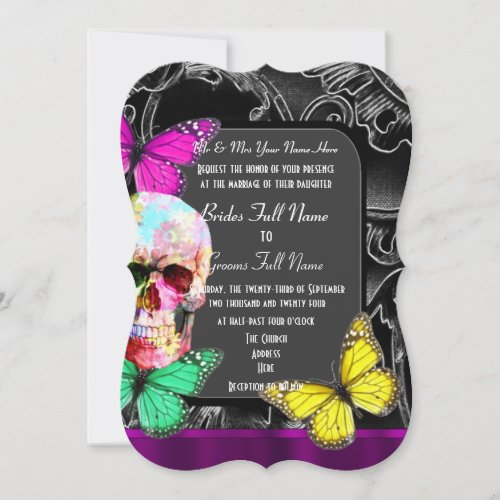 Alternative gothic sugar skull wedding invitation