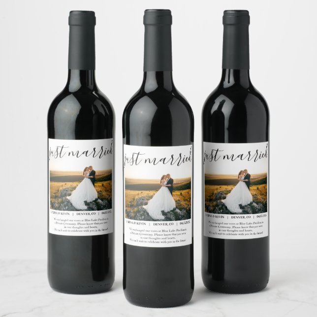 Alternative Just Married Wedding Announcement Wine Label (Bottles)