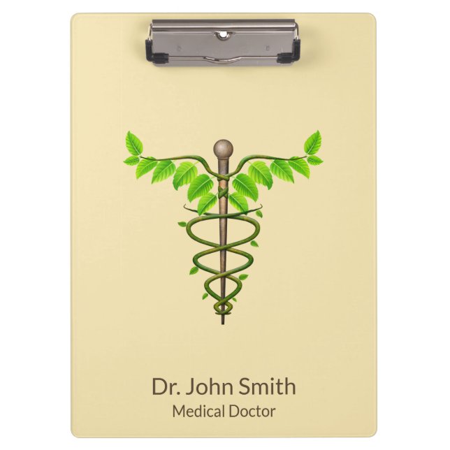 Alternative Medical Caduceus Green Leaves Beige Clipboard (Front)