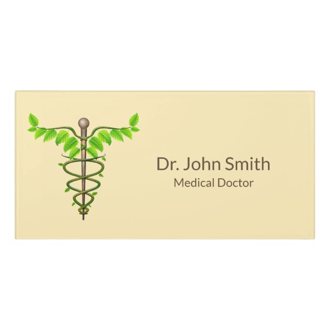 Alternative Medical Caduceus Green Leaves Beige Door Sign (Classic Front)