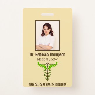 Alternative Medical Caduceus Green Leaves Beige ID