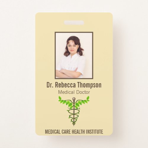 Alternative Medical Caduceus Green Leaves Beige ID Badge