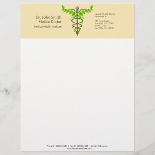 Alternative Medical Caduceus Green Leaves Beige Letterhead