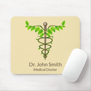 Alternative Medical Caduceus Green Leaves Beige Mouse Pad