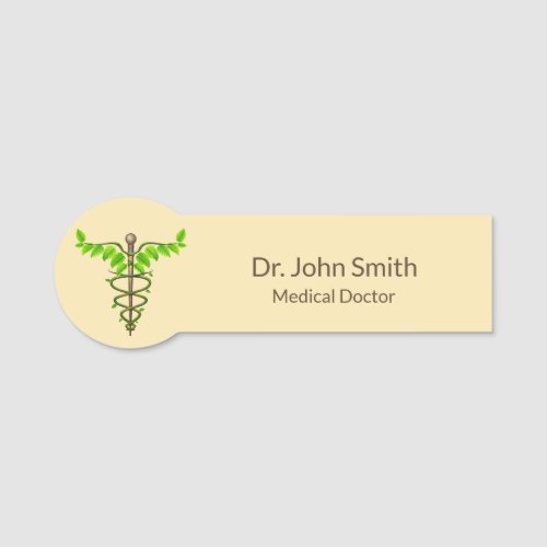 Alternative Medical Caduceus Green Leaves Beige Name Tag