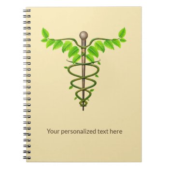 Alternative Medical Caduceus Green Leaves Beige Notebook by SorayaShanCollection at Zazzle