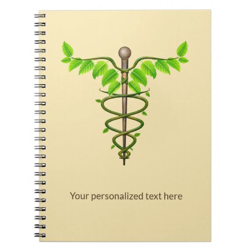 Alternative Medical Caduceus Green Leaves Beige Notebook