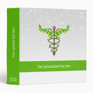 Alternative Medical Caduceus Green Leaves White 3 Ring Binder