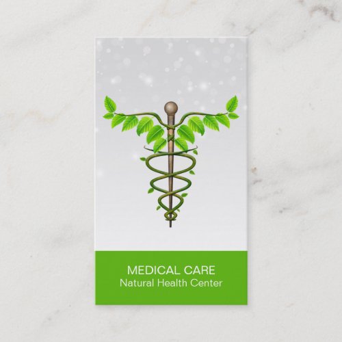 Alternative Medical Caduceus Green Leaves White Business Card