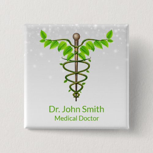 Alternative Medical Caduceus Green Leaves White Button