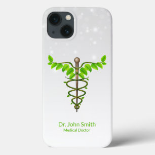 Alternative Medical Caduceus Green Leaves White iPhone 13 Case