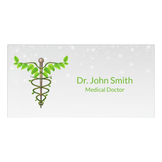 Alternative Medical Caduceus Green Leaves White Door Sign (Classic Front)