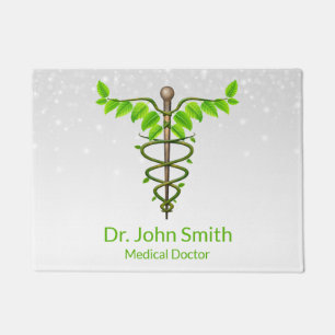 Alternative Medical Caduceus Green Leaves White Doormat