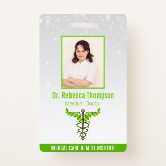 Alternative Medical Caduceus Green Leaves White ID