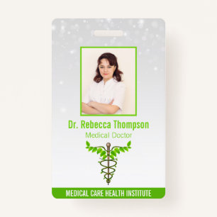 Alternative Medical Caduceus Green Leaves White ID Badge