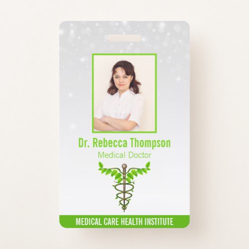 Alternative Medical Caduceus Green Leaves White ID Badge