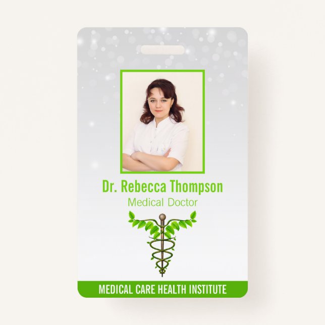 Alternative Medical Caduceus Green Leaves White ID Badge (Front)