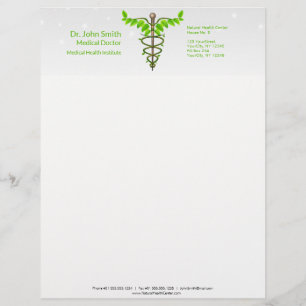 Alternative Medical Caduceus Green Leaves White Letterhead