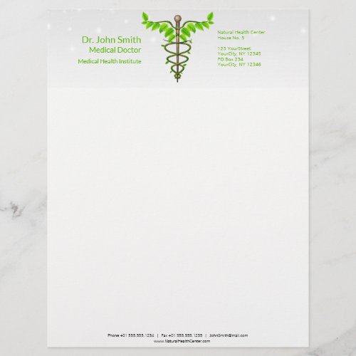 Alternative Medical Caduceus Green Leaves White Letterhead