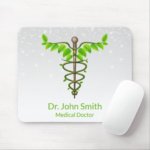 Alternative Medical Caduceus Green Leaves White Mouse Pad