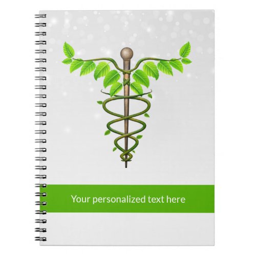 Alternative Medical Caduceus Green Leaves White Notebook