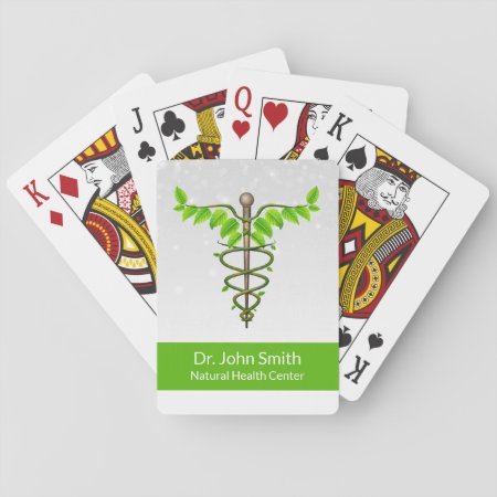 Alternative Medical Caduceus Green Leaves White Playing Cards