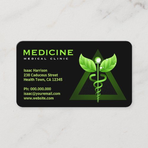Alternative Medicine Green Caduceus Black Bizcards Business Card