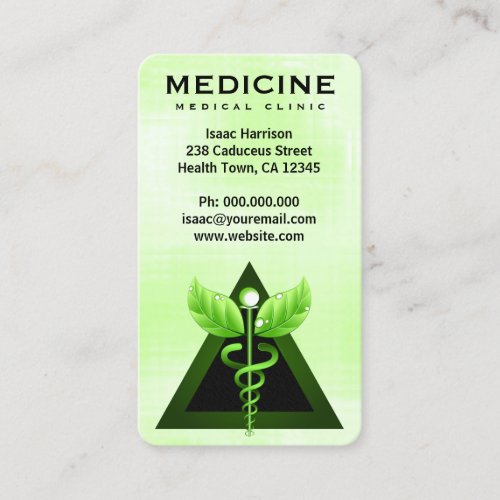 Alternative Medicine Light Green Caduceus Vertical Business Card