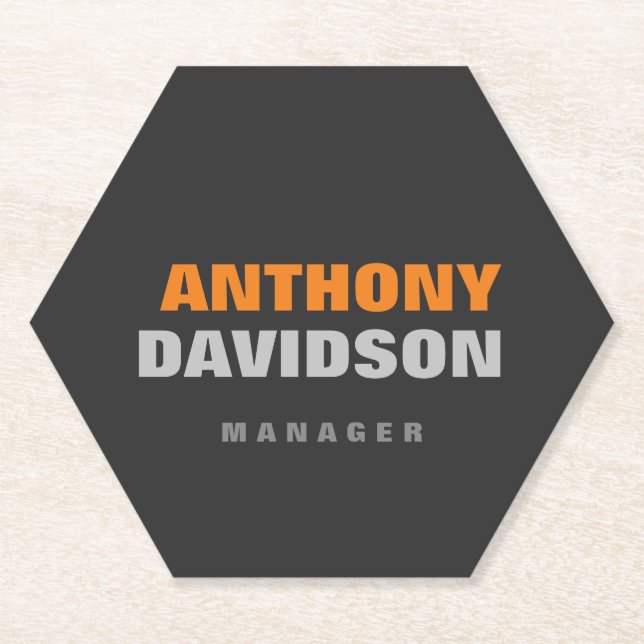 Alternative Perfect Size Grey Orange Bold Text Paper Coaster (Front)