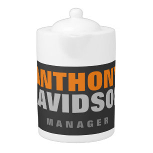Alternative Perfect Size Grey Orange Bold Text  Teapot