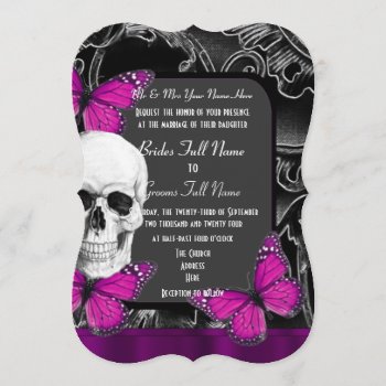 Alternative Purple Gothic Sugar Skull Wedding Invitation by personalized_wedding at Zazzle