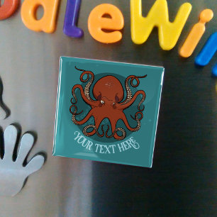 Alternative Red Octopus Logo Add Your Text Artwork Magnet