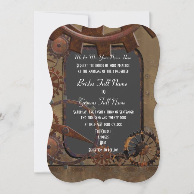 Alternative steampunk wedding invitation (Front)