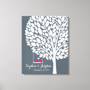 Alternative wedding guestbook heart tree pink