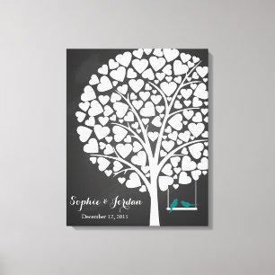 Alternative wedding guestbook heart tree teal