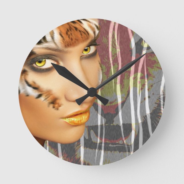 Alternkin Tiger Female Therian art, stunning makeu Round Clock (Front)
