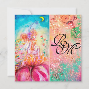 ALTHEA , monogram pink blue yellow green sparkles Invitation