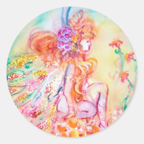 ALTHEA Whimsical Fairy on the Pink Flower Classic Round Sticker