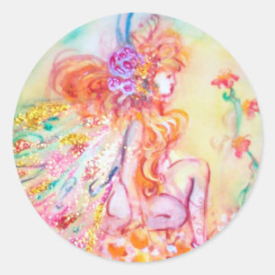 ALTHEA /Whimsical Fairy on the Pink Flower Classic Round Sticker