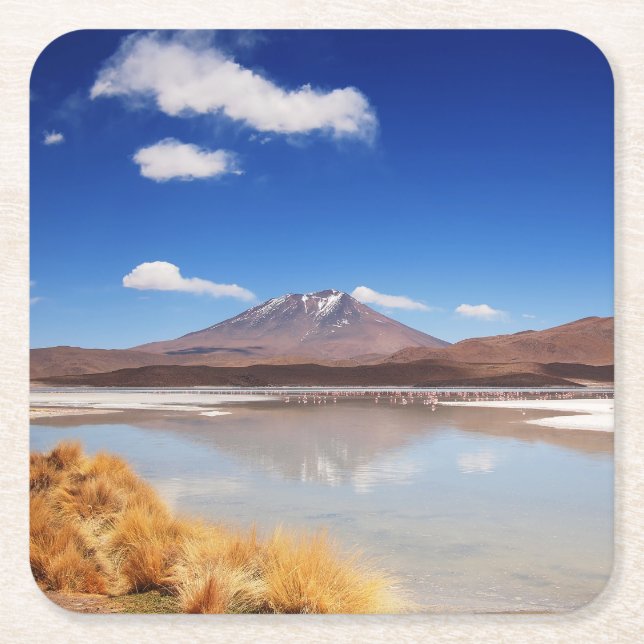 Altiplano landscape with volcano in Bolivia Square Paper Coaster (Front)