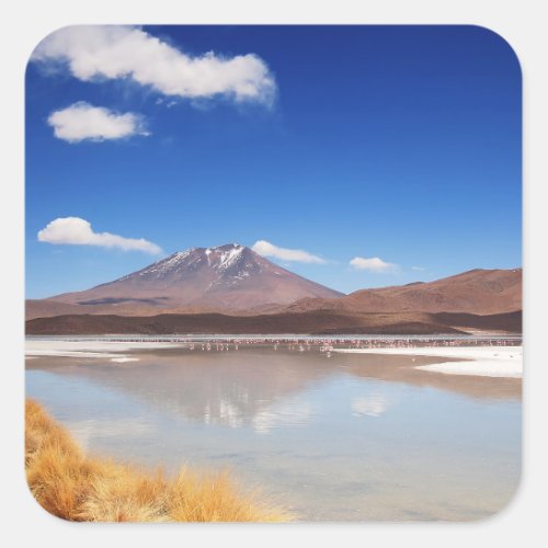 Altiplano landscape with volcano in Bolivia Square Sticker