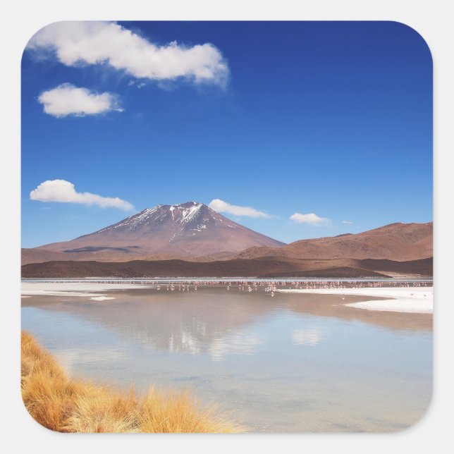 Altiplano landscape with volcano in Bolivia Square Sticker (Front)